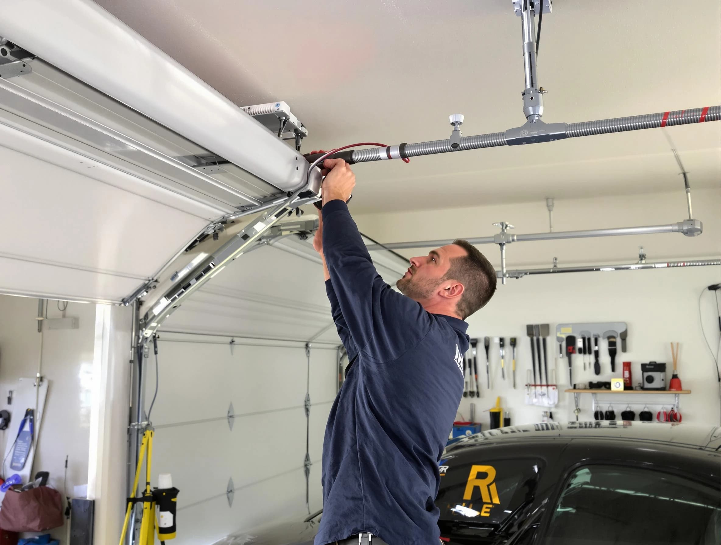 Plymouth Garage Door Repair technician performing garage door cable repair in Plymouth